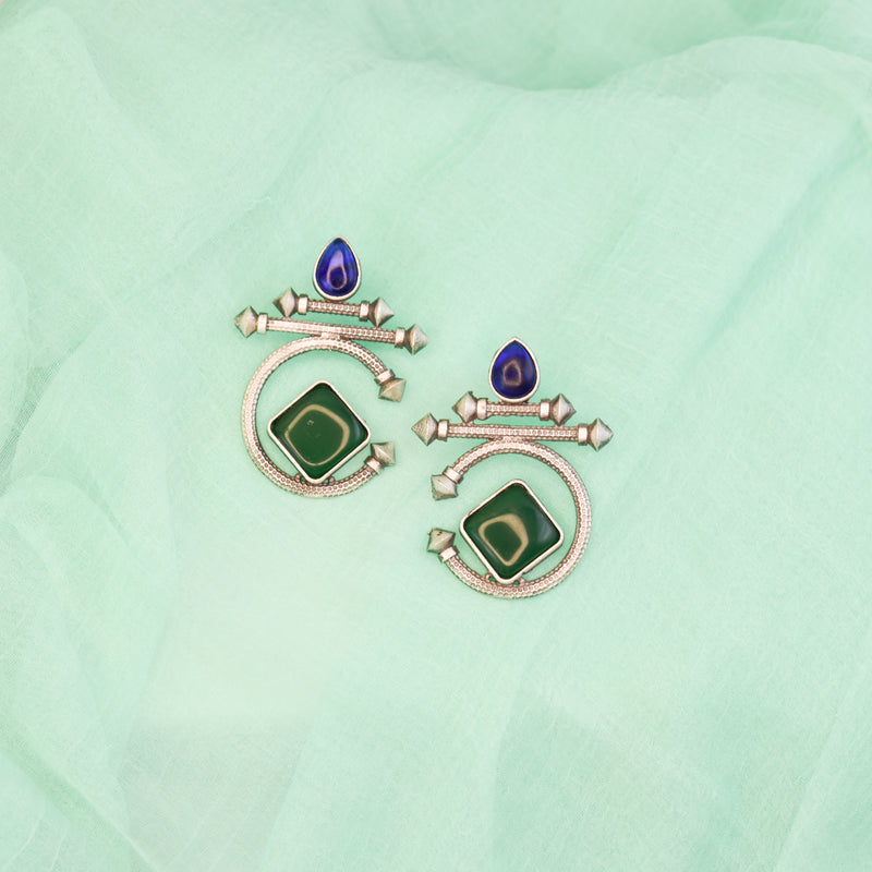 S Earring jade & blue