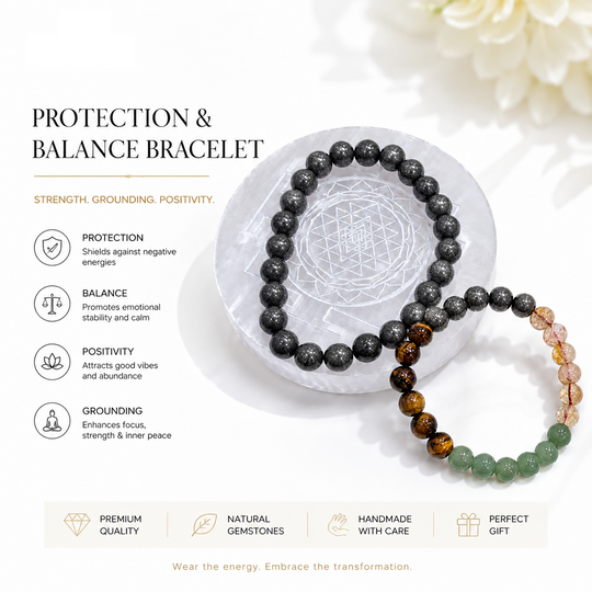 combo of (Protection & Balance) bracelet with selenite tray