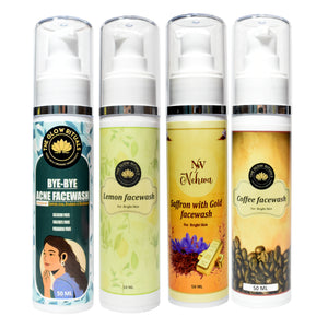 50ML Facewash Combo - Coffee, lemon, gold & Bye bye  acne facewash