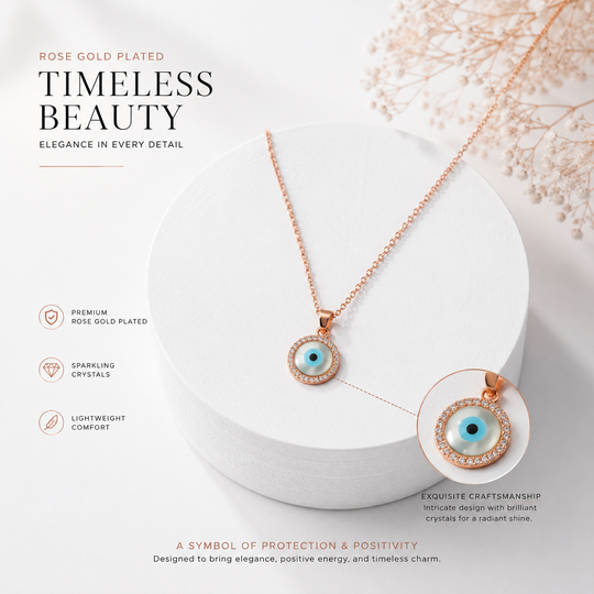 Rose Gold-Plated Evil Eye Crystal Pendant Necklace