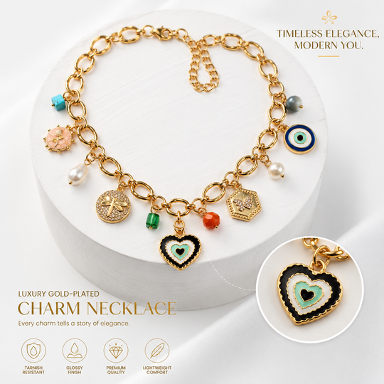 Luxury Gold-Plated Multi-Charm Necklace – Trendy Statement Necklace for Women