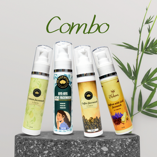 50ML Facewash Combo - Coffee, lemon, gold & Bye bye  acne facewash