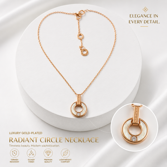 Luxury Gold-Plated Radiant Circle Pendant Necklace – Elegant Rose Gold Finish for Women