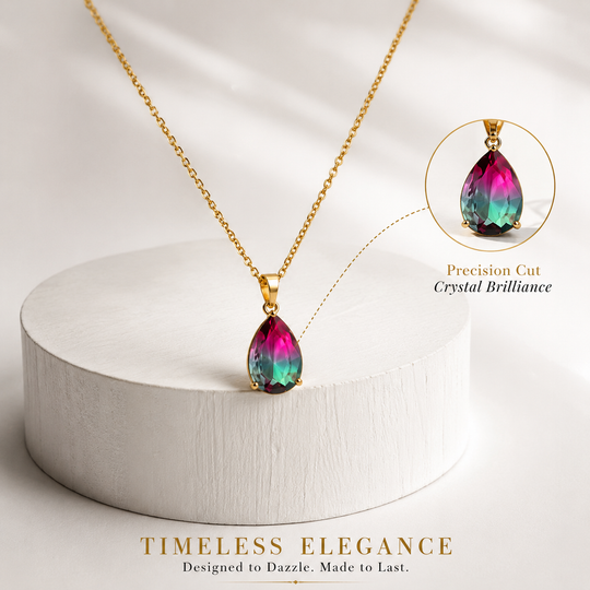 Aurora Teardrop Crystal Golden Pendant Necklace