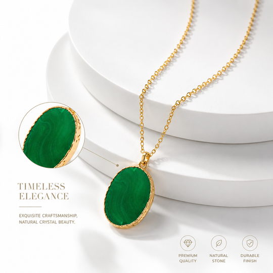 Elegant Green Oval Stone Golden Pendant Necklace