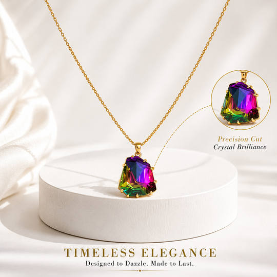 Rainbow Crystal golden Pendant Necklace – Timeless Elegance
